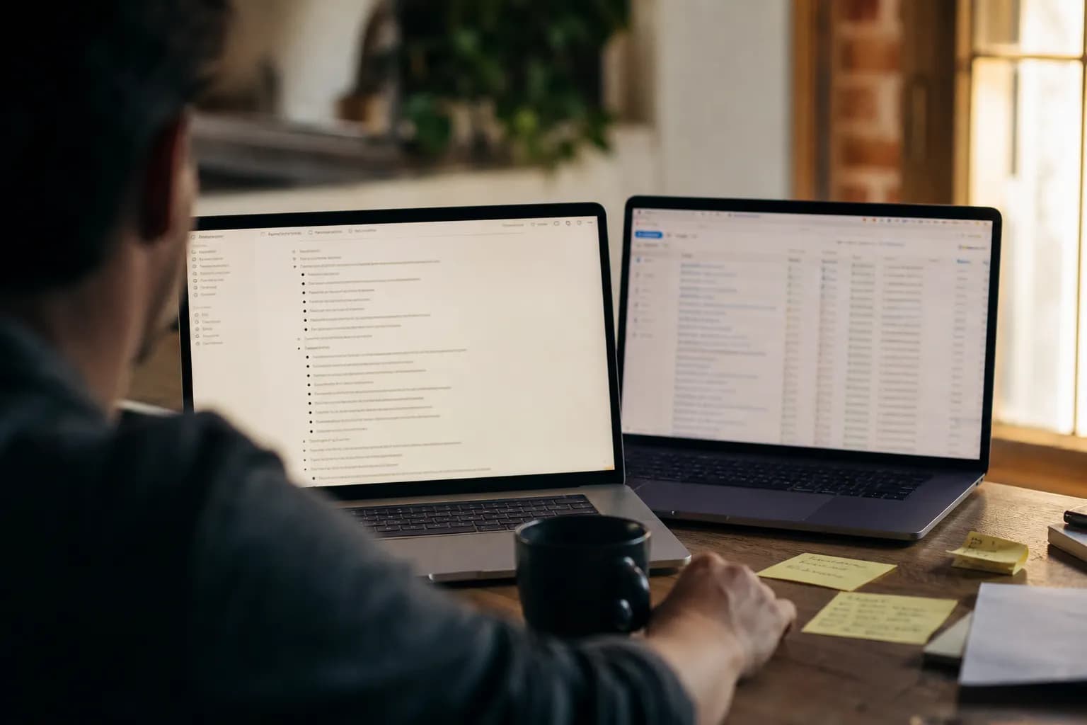 Side by side: a Notion page describing a naming convention next to fifty drifted ad names in Ads Manager