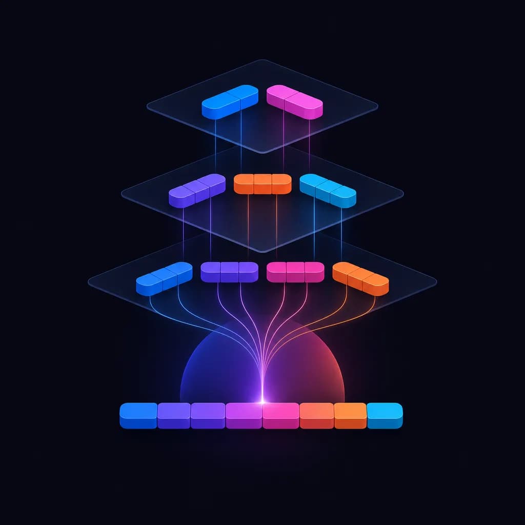 An abstract three-tier diagram showing campaign, ad set, and ad name layers stacking into one structured string