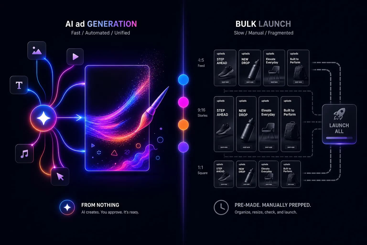 uplads vs AdLaunch: AI Creation vs Bulk Ad Operations (2026)
