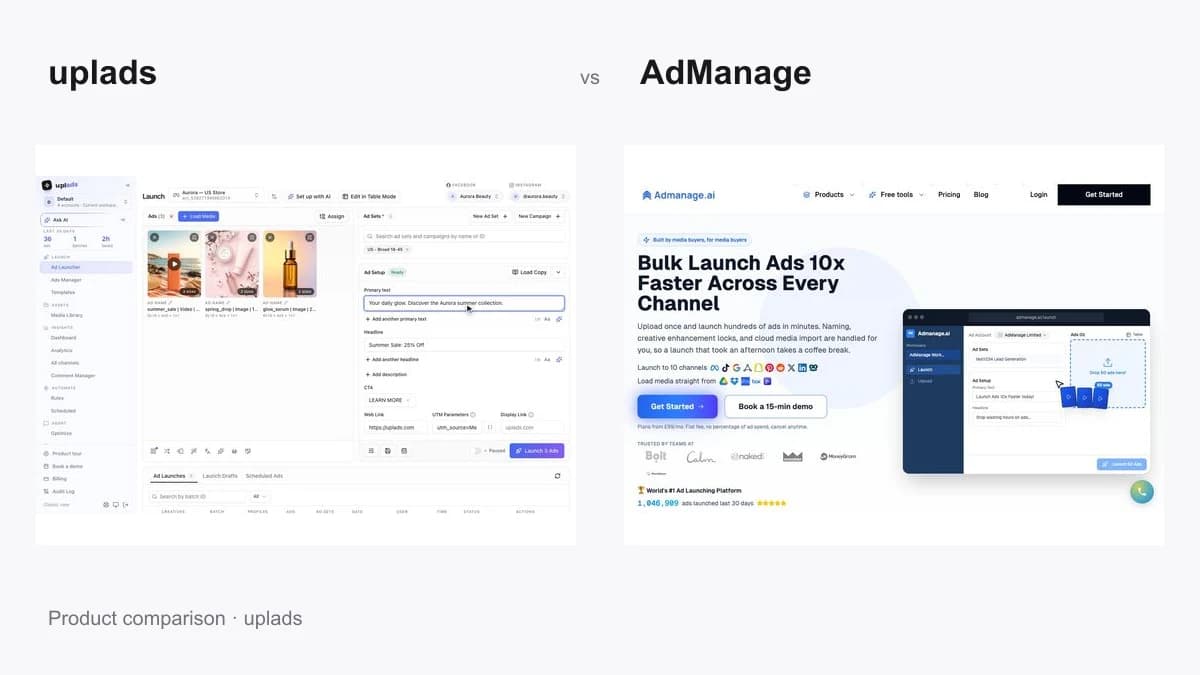 uplads vs AdManage.ai: Bulk Ad Launchers Compared
