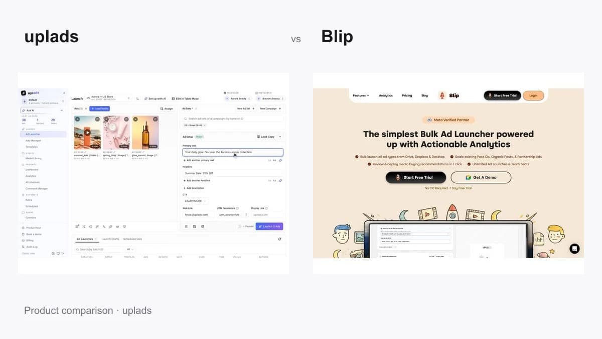 uplads vs Blip: Bulk Meta Ad Launchers Compared (2026)